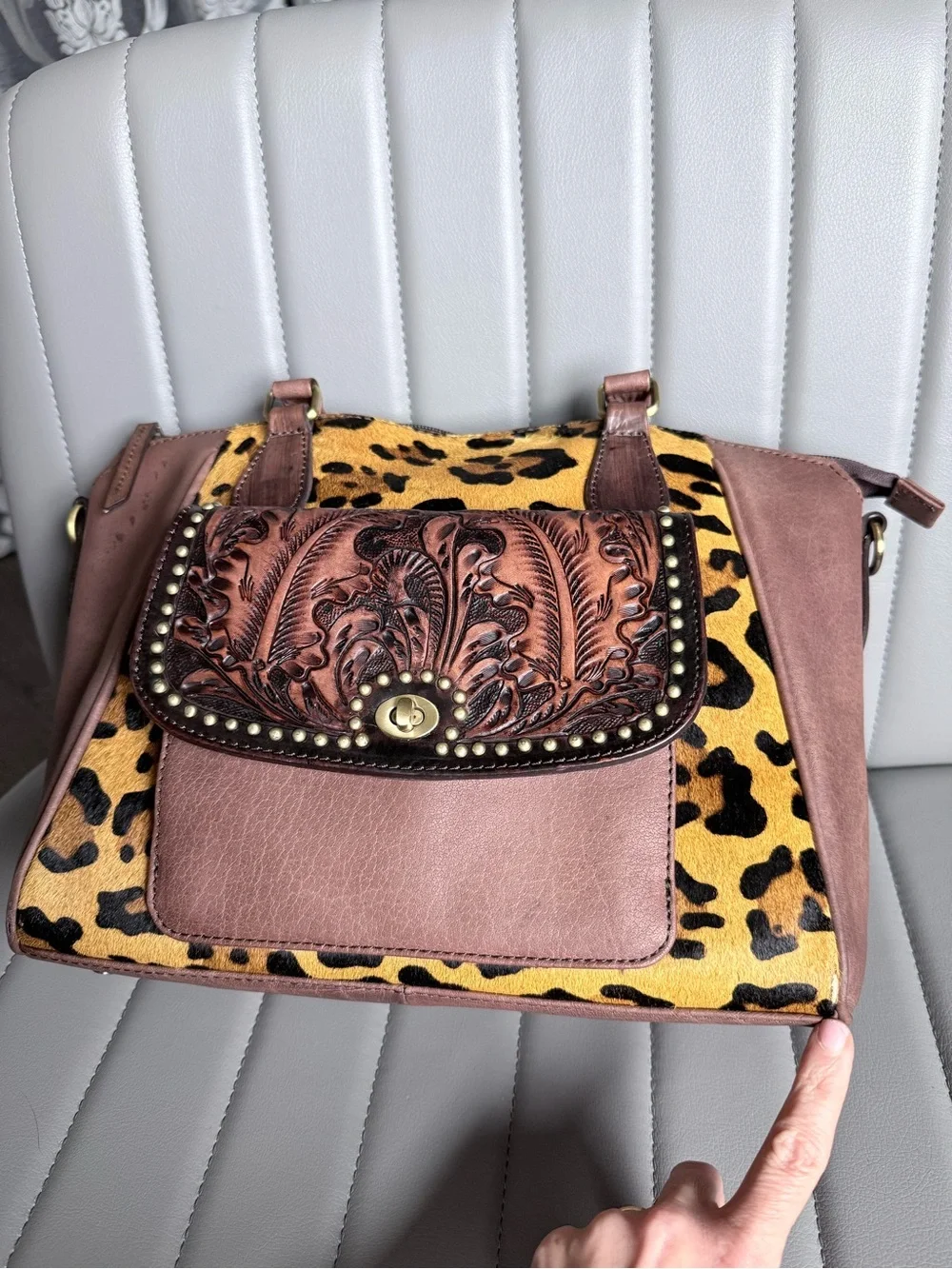 American Darling Leopard Tooled Leather Hair on Hide Cowhide Conceal Carry Bag